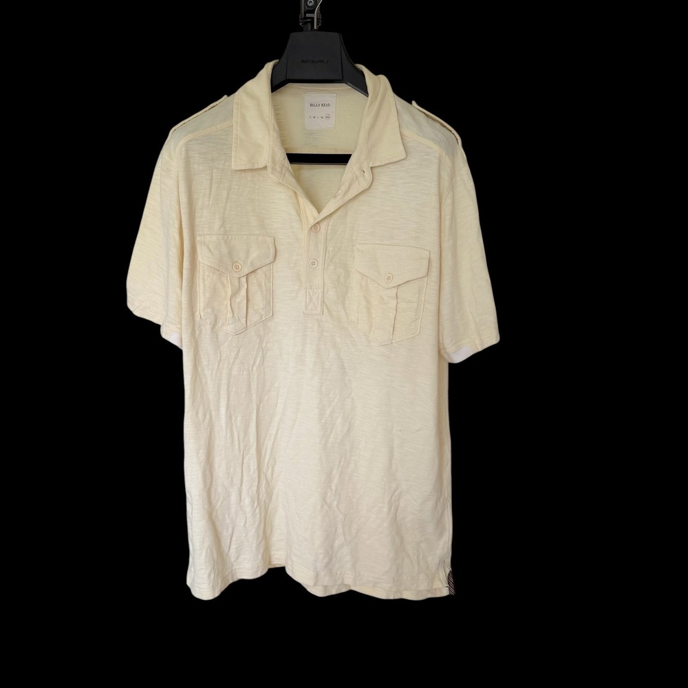Billy Reid XXL Cream Slub Cotton Military Polo Shirt Short Sleeve Canada